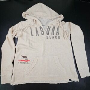 Tech Styles Laguna‎ Beach California Hoodie Cream Boho Coastal Surf Pullover LG